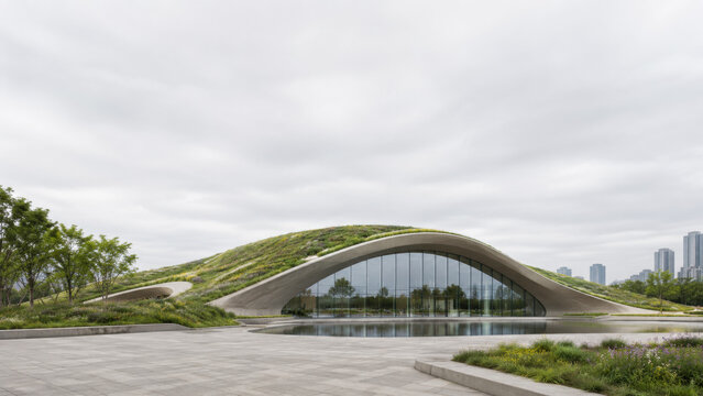 Low-carbon green roof of building representing environmental stewardship low carbon innovation and sustainable development