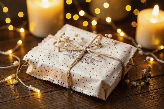 Handmade Seed Cotton Paper Gift Wrap with Dried Flowers in Warm