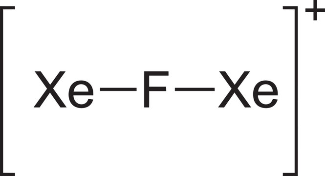 Chemical structure formula of xenon fluoride cation displayed on a plain background for educational textbooks.