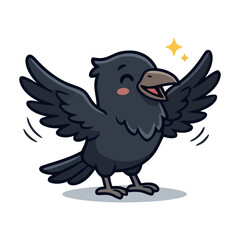 Fototapeta premium Cute cartoon crow character with wings spread isolated on white background