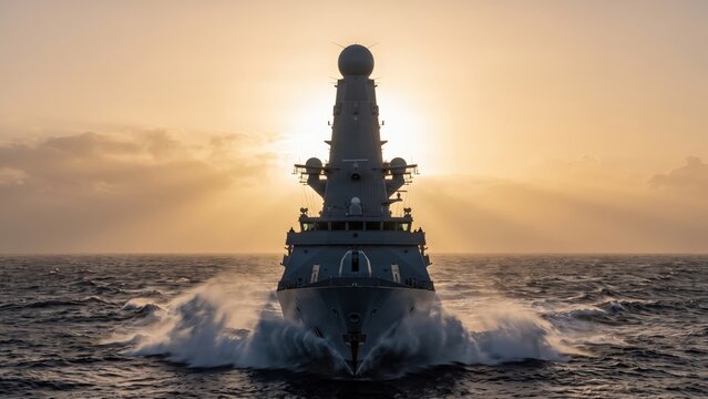 Air-Defense Destroyer &ndash; Modern Warship Crossing Rough North Sea Waters.