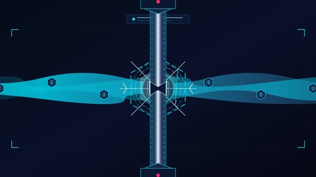 Animated vector user interface with morphing mechanical button and data stream
