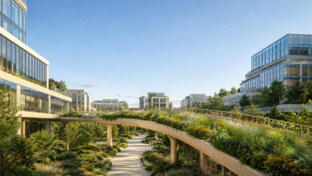 Refined landmark walkway in city featuring contemporary architecture strong geometry and balanced natural light