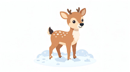Fototapeta premium Cute baby deer standing in snow for Christmas holiday design