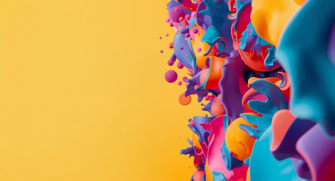 Distorted shapes morph and twist in a psychedelic animation blending vibrant colors and fluid transitions for a surreal visual experience, with copy space on the left