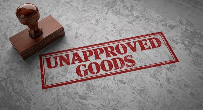 An evocative representation of Unapproved Goods rubber stamp on a textured surface, enhancing the composition with leading lines and offering substantial