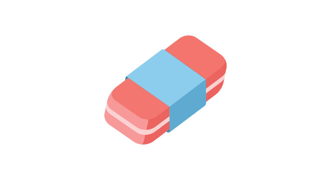 A rectangular eraser with blue and red sections rests on a white background