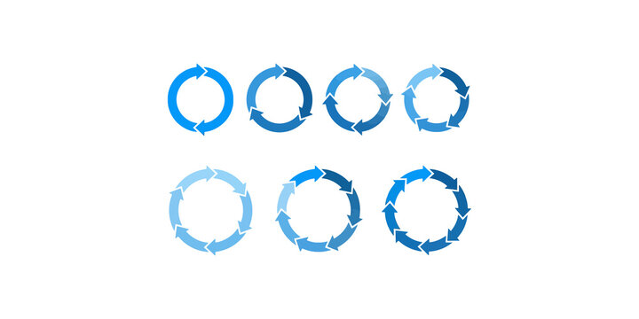 Blue cycle loading arrows collection set featuring various circular rotation shapes for digital interface designs.