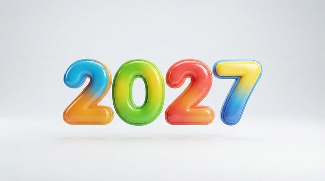 Colorful 3d year number display showing future year on light background with bright three dimensional