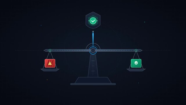 Vector scale balancing risk and security status in tech dashboard ui