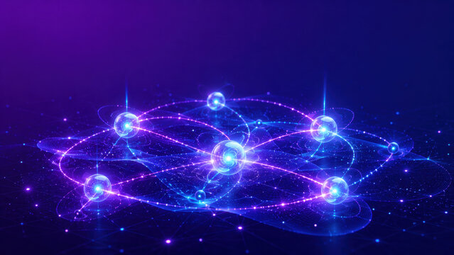 Advanced connected digital network shown through connected digital elements on a modern technology interface