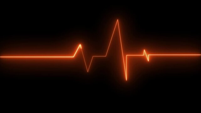neon heartbeat cardiogram pulse animation abstract background,glowing neon heart beat icon animation on black background.