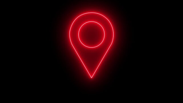 glowing neon location animation icon searching place address travel direction road signs map circle animated signs symbol on black background