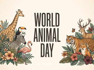 Fototapeta premium World animal day of various wild animals and tropical flowers for animal