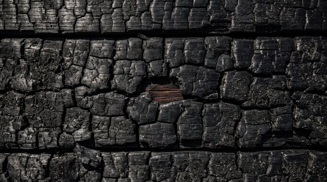 Dark burned wood texture background with cracked charcoal surface