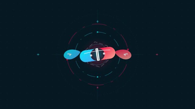 Dynamic vector button morphs inside futuristic digital interface ring