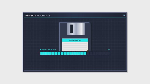 Digital Data Storage Interface With Retro Floppy Disk Graphic And Loading Progress Bar Concept