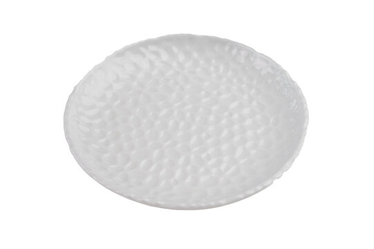 Clean blank ceramic plate with subtle texture, elegant minimal tableware concept for culinary design, menu template or food styling