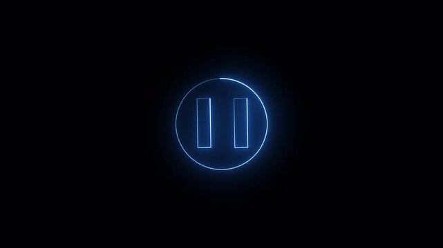 glowing Neon shine play button icon sign with neon circle animation. Audio and video player press stop start buttons animated icon on transparent background in 4k.