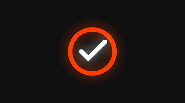Checkmark glowing in vibrant orange inside a circular border against a black backdrop.