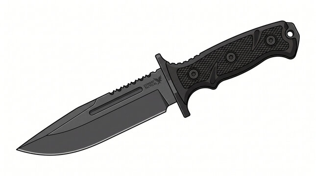Vector Modern Combat Knife with Steel Blade Isolated on White Background