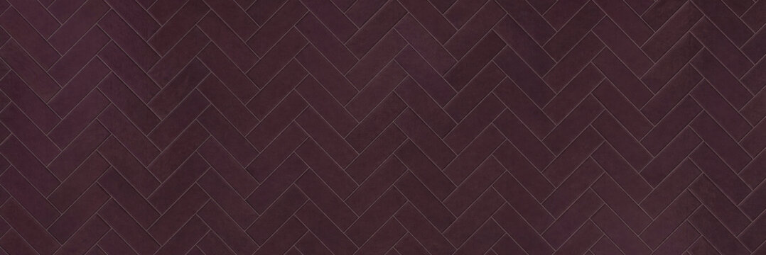 Dark purple herringbone tile texture background, seamless deep plum burgundy parquet wood floor pattern, elegant geometric ceramic wall tile surface for interior design and architecture rendering