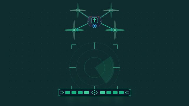 Animated vector drone ascending through futuristic digital hud interface