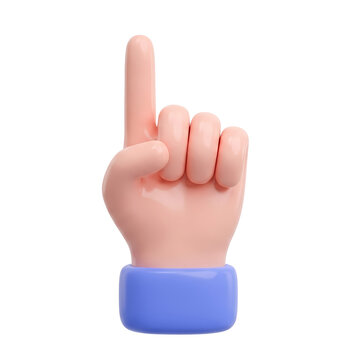 3d cartoon hand showing one finger pointing up isolated on white background, illustration