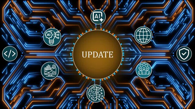 Update Futuristic AI Technology with Advanced Data Analytics, System Upgrade, Machine Learning, Big Data, Neural Network, Business Intelligence 4K Video

