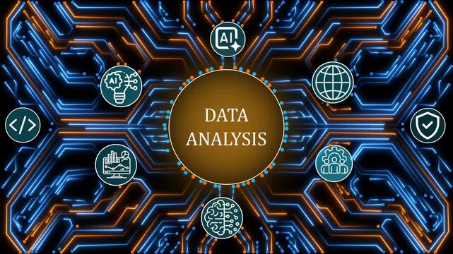 Data Analysis Futuristic AI Technology with Advanced Data Analytics, Machine Learning, Big Data, Neural Network, Business Intelligence, Digital Transformation 4K Video