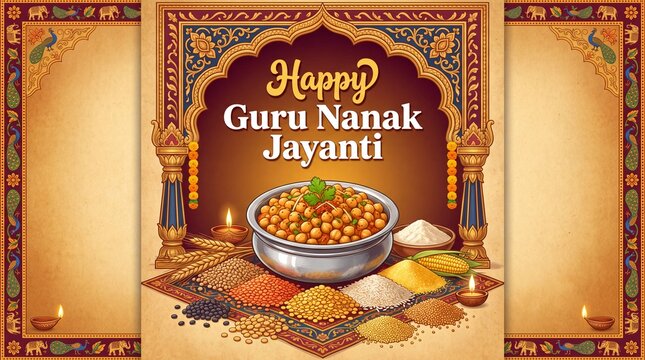 Traditional sikh festival prasad with sweet ladoo offering for guru nanak jayanti greeting card poster background