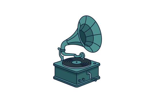 Vintage Gramophone Flat Vector Illustration