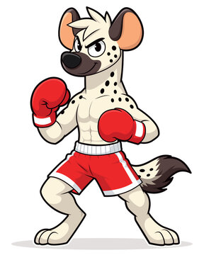 Brave Cartoon Hyena Boxer Character with Red Gloves