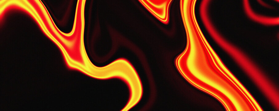 Abstract fiery red and orange liquid lava fluid wave on dark background