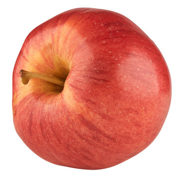 A ripe red apple with a stem isolated
