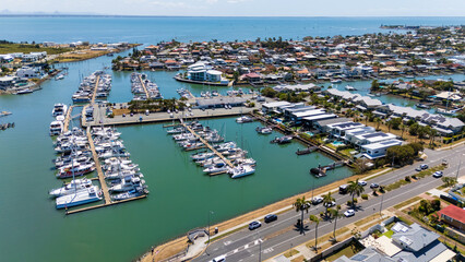 Fototapeta premium Aerial Panorama of Scarborough Waterfront and Canals, Queensland Australia