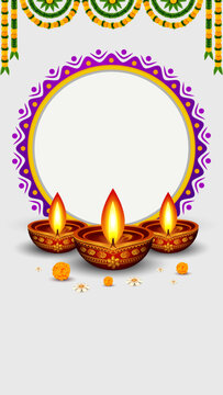 Happy Diwali Greeting Card with Decorative Diya Lamp and Traditional Indian Festival Design
