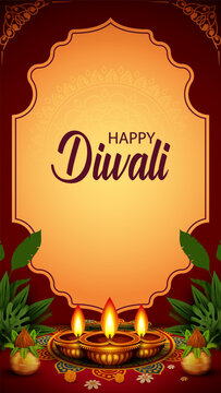 Happy Diwali Greeting Card with Decorative Diya Lamp and Traditional Indian Festival Design