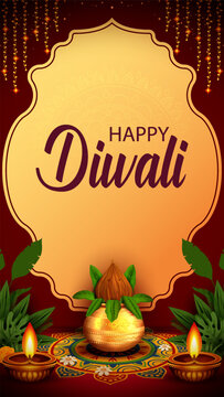 Happy Diwali Greeting Card with Decorative Diya Lamp and Traditional Indian Festival Design