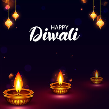 Happy Diwali Greeting Card with Decorative Diya Lamp and Traditional Indian Festival Design