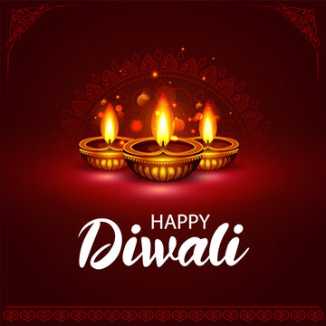 Happy Diwali Greeting Card with Decorative Diya Lamp and Traditional Indian Festival Design