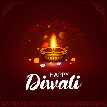 Happy Diwali Greeting Card with Decorative Diya Lamp and Traditional Indian Festival Design