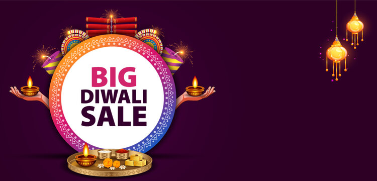 Big Diwali Sale  Poster with Decorative Diya and Colorful Festive Design
