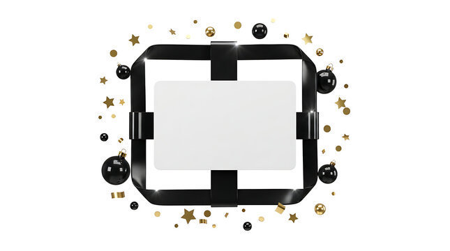 Black Friday sale banner with golden stars and blank frame for promotional text.