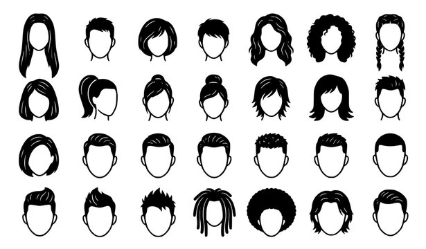 Women Men Hairstyle Silhouette Set Haircut Beauty Salon Vector Icons EPS10