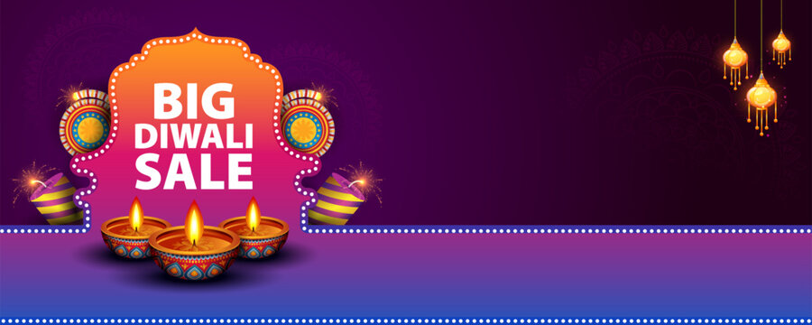 Big Diwali Sale  Poster with Decorative Diya and Colorful Festive Design