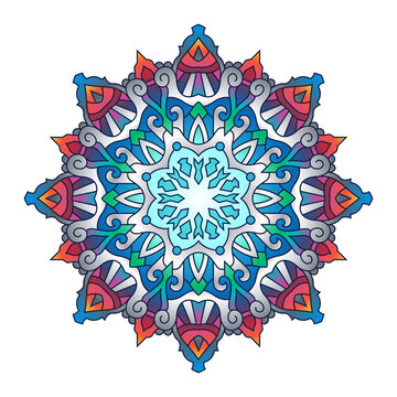 intricate octagonal star mandala with blue red cyan gradients
