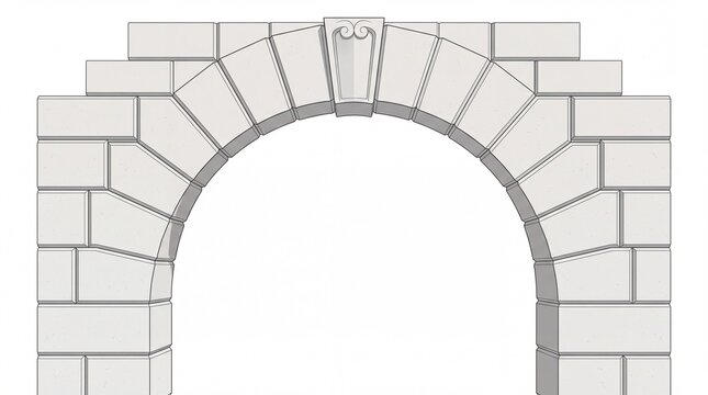 Classical stone archway with decorative keystone architectural element rendered in clean style on white background