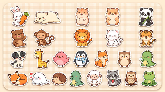 Cute Cartoon Animal Alphabet Set with Colorful Vector Icons of Cat, Dog, Lion, Pig, Bear, Tiger and Rabbit for Kids, Baby Nursery Pattern and Seamless Wallpaper
