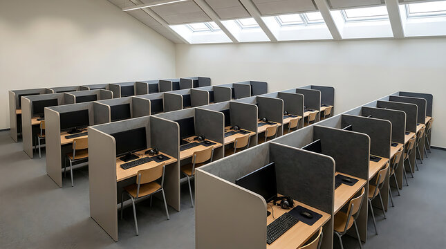 Modern Office Cubicle Workspace Arrangement.